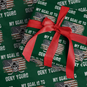 USA Flag Hockey Skull Wrapping Paper Roll My Goal Is To Deny Yours TS02 Green Print Your Wear