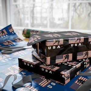 USA Flag Hockey Wrapping Paper Roll Patriotic Ice Hockey Player Retro Vintage TS02 Black Print Your Wear