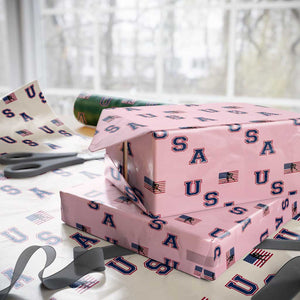 USA Flag Hockey Wrapping Paper Roll Patriotic Ice Hockey Team Fan Vintage Throwback TS02 Light Pink Print Your Wear