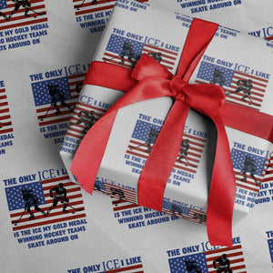 USA Gold Medal Hockey Patriotic American Flag Wrapping Paper Roll The Only Ice I Like Champions TS02 White Print Your Wear