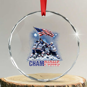 USA Ice Hockey Crystal Glass Ornament Hockey Champions 2026 USA Players Raising Flag On Ice TS10 Transparent Glass 3'' Circle Print Your Wear