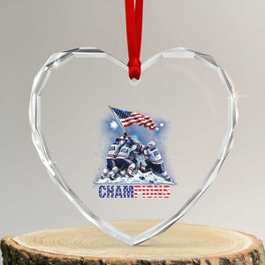 USA Ice Hockey Heart Crystal Glass Ornament Hockey Champions 2026 USA Players Raising Flag On Ice TS10 Transparent Glass 3'' Heart Print Your Wear