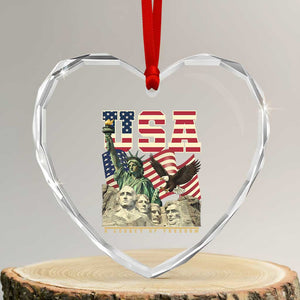 USA Legacy of Freedom Heart Crystal Glass Ornament Patriotic Statue of Liberty Bald Eagle Mount Rushmore Graphic TS02 Transparent Glass 3'' Heart Print Your Wear