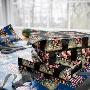 USA Legacy of Freedom Wrapping Paper Roll Patriotic Statue of Liberty Bald Eagle Mount Rushmore Graphic TS02 Black Print Your Wear