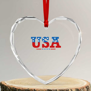USA Patriotic Heart Crystal Glass Ornament Red White Blue Stars TS02 Transparent Glass 3'' Heart Print Your Wear