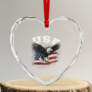 USA Soccer Bald Eagle American Flag Vintage Heart Crystal Glass Ornament