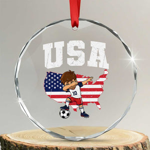 USA Soccer Dabbing Boy American Flag Fan Crystal Glass Ornament