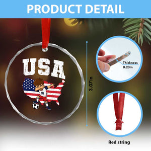 USA Soccer Dabbing Boy American Flag Fan Crystal Glass Ornament