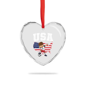 USA Soccer Dabbing Boy American Flag Fan Heart Crystal Glass Ornament