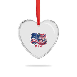 USA Soccer Fan American Flag Heart Crystal Glass Ornament