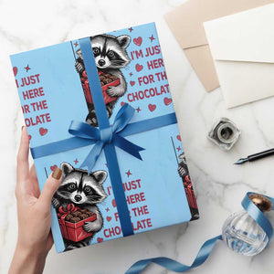 Valentine Racoon Trash Panda Wrapping Paper Roll I'm Just Here For The Chocolate TS14 Light Blue Print Your Wear