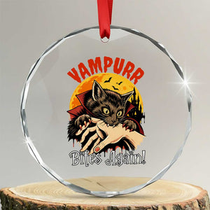 Vampurr Bites Again Crystal Glass Ornament Funny Vampire Cat Halloween Horror TS14 Transparent Glass 3'' Circle Print Your Wear