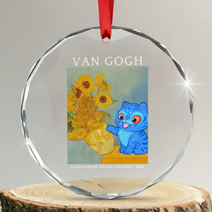 Van Gogh Kpop Fan Crystal Glass Ornament Blue Tiger Vintage Art Sunflower Cat TS10 Transparent Glass 3'' Circle Print Your Wear