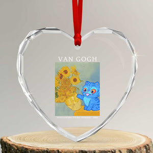 Van Gogh Kpop Fan Heart Crystal Glass Ornament Blue Tiger Vintage Art Sunflower Cat TS10 Transparent Glass 3'' Heart Print Your Wear