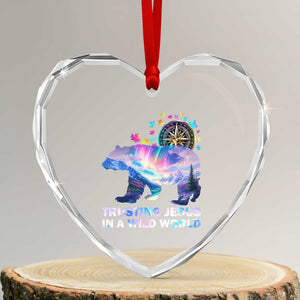 VBS 2025 Adventure Bear Heart Crystal Glass Ornament Trusting Jesus In A Wild World Northen Lights TS02 Transparent Glass 3'' Heart Print Your Wear