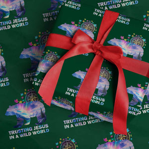 VBS 2025 Adventure Bear Wrapping Paper Roll Trusting Jesus In A Wild World Northen Lights TS02 Green Print Your Wear