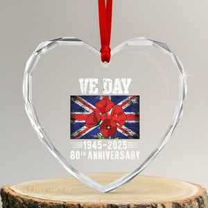 VE Day 80th Anniversary Heart Crystal Glass Ornament 2025 Celebration Union Flag Poppies WWII Remembrance TS02 Transparent Glass 3'' Heart Print Your Wear