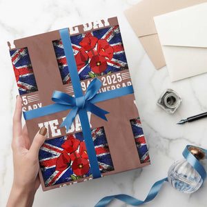 VE Day 80th Anniversary Wrapping Paper Roll 2025 Celebration Union Flag Poppies WWII Remembrance TS02 Mocha Print Your Wear
