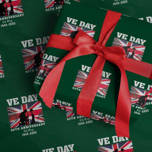 VE Day 80th Anniversary Wrapping Paper Roll Victory in Europe Union Flag WWII Remembrance TS02 Green Print Your Wear