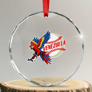 Venezuela Baseball Flying Scarlet Macaw and Ball Crystal Glass Ornament Ara Macao Guacamaya Venezuelan Pride TS02 Transparent Glass 3'' Circle Print Your Wear