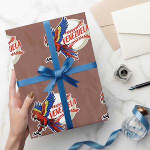 Venezuela Baseball Flying Scarlet Macaw and Ball Wrapping Paper Roll Ara Macao Guacamaya Venezuelan Pride TS02 Mocha Print Your Wear