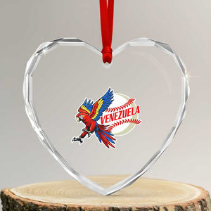 Venezuela Baseball Flying Scarlet Macaw and Ball Heart Crystal Glass Ornament Ara Macao Guacamaya Venezuelan Pride TS02 Transparent Glass 3'' Heart Print Your Wear