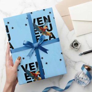 Venezuela Pride Flying Macaw Wrapping Paper Roll Ara Macao Guacamaya Venezuelan Pride Tropical Bird TS02 Light Blue Print Your Wear