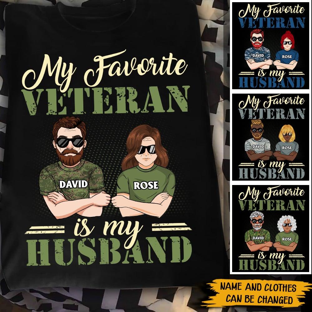 Personalized Veterans Wife T Shirt My Favorite Veteran Is My Husband CTM Custom - Printyourwear