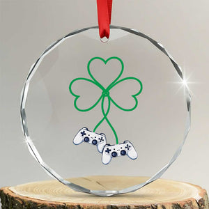 Video Game Lover St Patricks Day with Shamrock Controllers Crystal Glass Ornament TS11 Transparent Glass 3'' Circle Print Your Wear