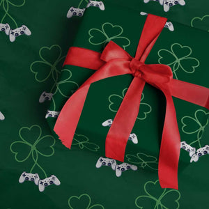 Video Game Lover St Patricks Day with Shamrock Controllers Wrapping Paper Roll TS11 Green Print Your Wear