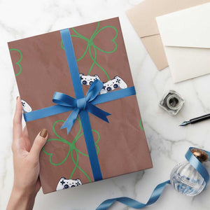 Video Game Lover St Patricks Day with Shamrock Controllers Wrapping Paper Roll TS11 Mocha Print Your Wear