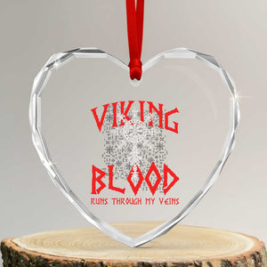 Viking Blood Runs Through My Veins Heart Crystal Glass Ornament Compass Vegvisir Nordic Rune Celtic