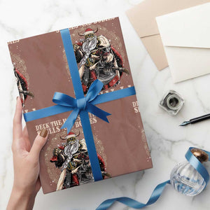 Viking Christmas Wrapping Paper Roll Deck The Halls With Skulls And Bodies Valhalla TS11 Mocha Print Your Wear