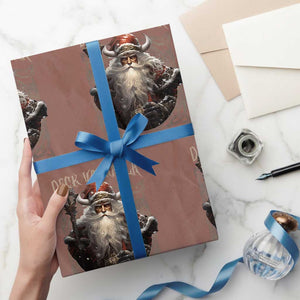 Viking Christmas Wrapping Paper Roll Deck Valhalla With Skulls Of Glory Santa Yule Xmas TS11 Mocha Print Your Wear
