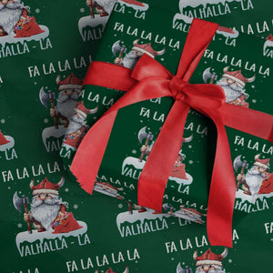 Viking Christmas Wrapping Paper Roll Fa La La La Valhalla La Viking Santa Gnome TS11 Green Print Your Wear