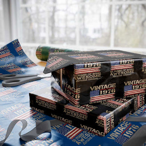 Vintage 1976 Birthday Wrapping Paper Roll 50 Years Of Being Awesome USA Flag TS10 Black Print Your Wear