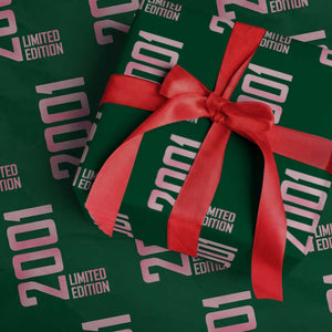 Vintage 25th Birthday Limited Edition 2001 Gift Wrapping Paper Roll TS12 Green Print Your Wear