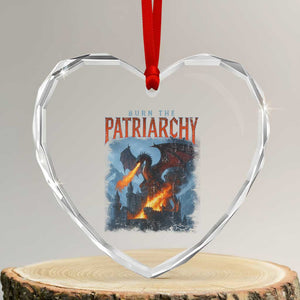 Vintage 90s Feminism Dragon Heart Crystal Glass Ornament Burn the Patriarchy TS10 Transparent Glass 3'' Heart Print Your Wear