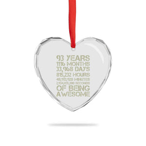 Vintage 93rd Milestone Birthday Heart Crystal Glass Ornament 93 Years Of Being Awesome