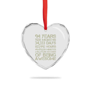 Vintage 94th Milestone Birthday Heart Crystal Glass Ornament 94 Years Of Being Awesome