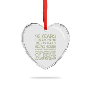 Vintage 95th Milestone Birthday Heart Crystal Glass Ornament 95 Years Of Being Awesome