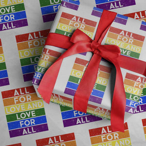 Vintage All For Love And Love For All Wrapping Paper Roll Pride Month Rainbow Graphic