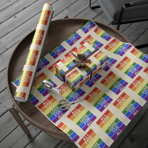 Vintage All For Love And Love For All Wrapping Paper Roll Pride Month Rainbow Graphic