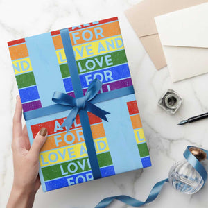 Vintage All For Love And Love For All Wrapping Paper Roll Pride Month Rainbow Graphic