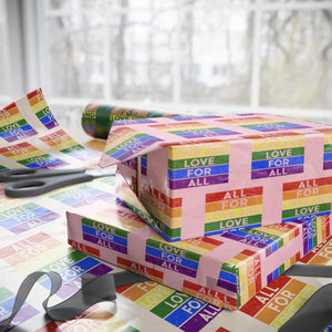 Vintage All For Love And Love For All Wrapping Paper Roll Pride Month Rainbow Graphic