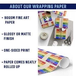 Vintage All For Love And Love For All Wrapping Paper Roll Pride Month Rainbow Graphic