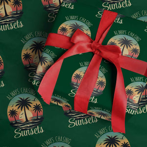Vintage Always Chasing Sunsets Wrapping Paper Roll Hawaiian Tropical Beach Graphic TS12 Green Print Your Wear