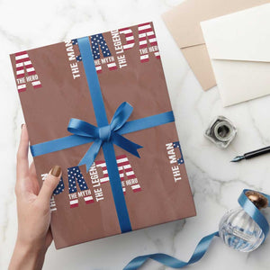 Vintage American Flag Papa The Man The Myth The Legend Wrapping Paper Roll Fathers Day Gift TS12 Mocha Print Your Wear
