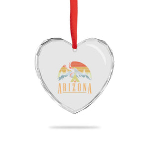 Vintage Arizona Camping Mountain Graphic Heart Crystal Glass Ornament Retro Sunset Wilderness Outdoor Adventure Souvenir