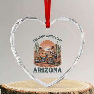 Vintage Arizona Motorcycle Rider Heart Crystal Glass Ornament Desert Cactus Grand Canyon State TS12 Transparent Glass 3'' Heart Print Your Wear